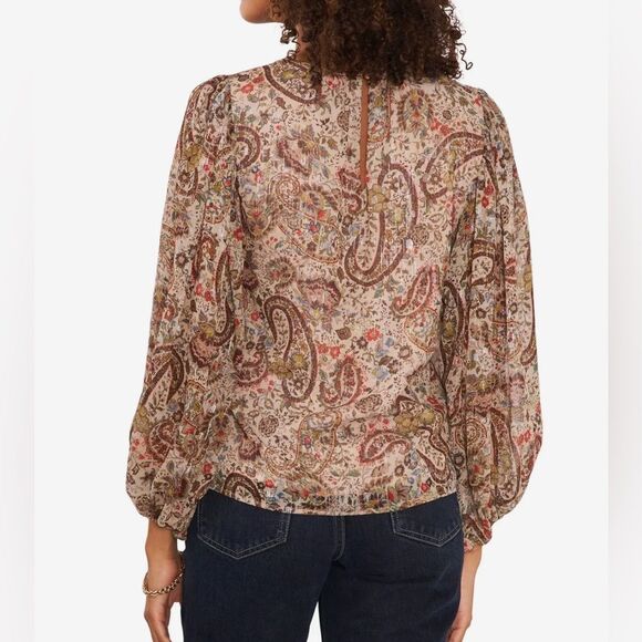 SALE! Tan Vince Camuto Paisley Patterned L/S Blouse Size 3X EUC - Picture 7 of 7